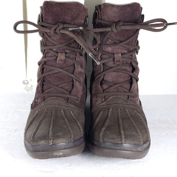 UGG Women's Azaria US8? Brown Suede Waterproof Sheepskin Lined Duck Boots - Picture 4 of 13